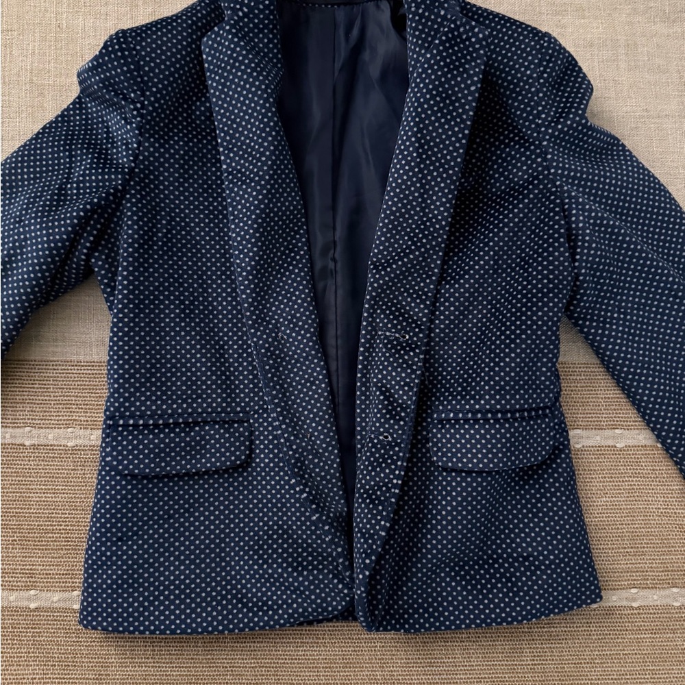 Navy Polka Dot Velvet Kid Blazer